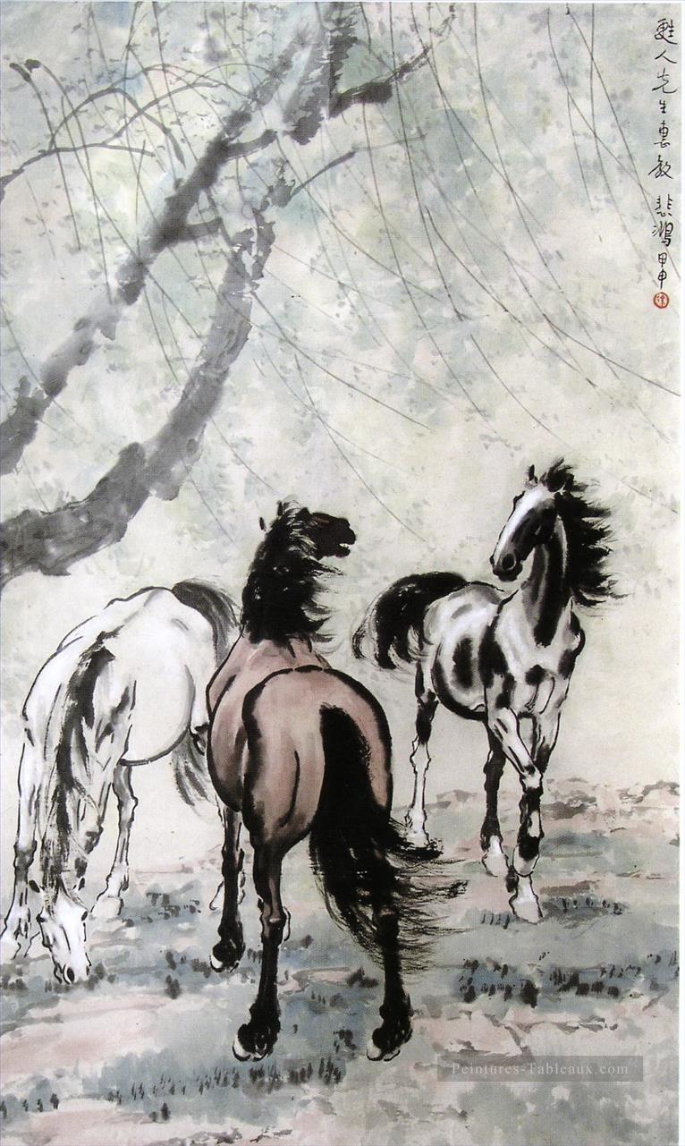 XU Beihong chevaux 2 vieux Chine encre Peintures à l'huile